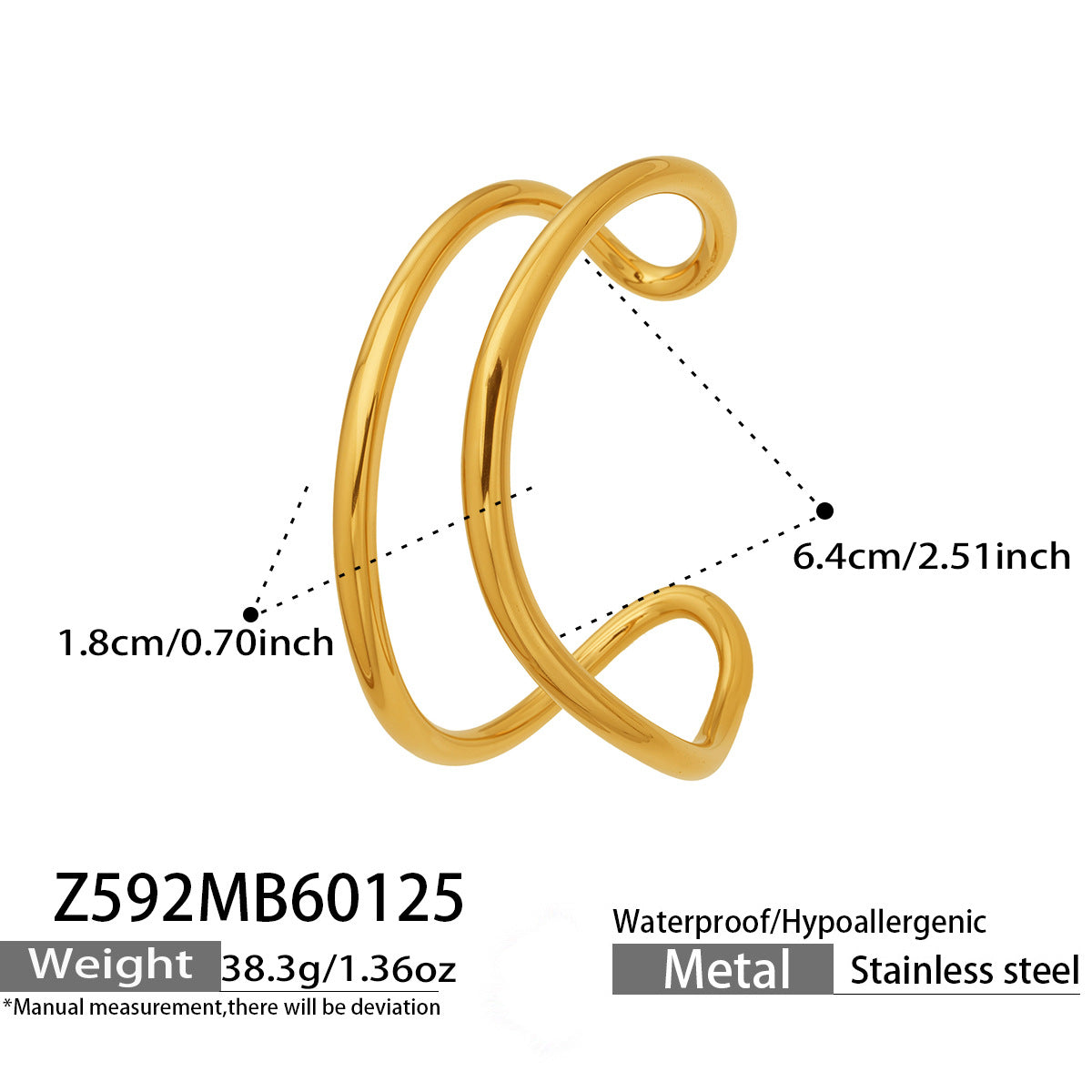 Double-Line Sculptural Open Cuff Bracelet