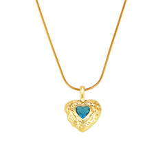 Textured Heart Crystal Pendant Necklace