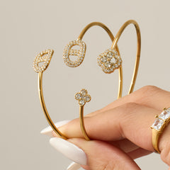 18K Gold-Plated Sparkling Flower Open Cuff Designs