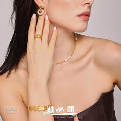 18K Gold-Plated Beaded Open Ring