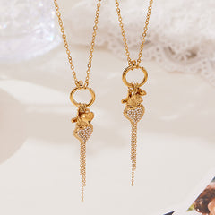 18K Gold-Plated Heart Charm Lariat Necklace