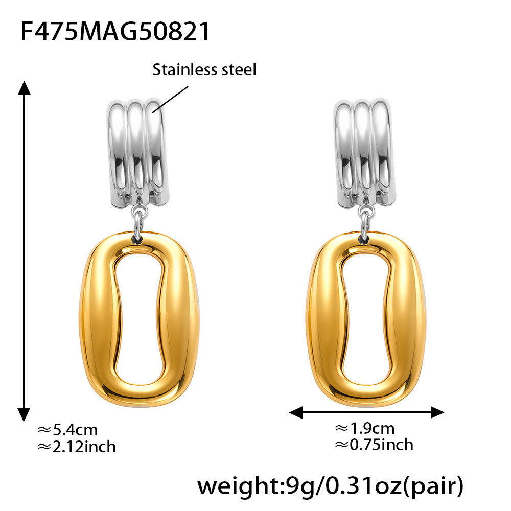 Mixed-Finish Geometric Drop Earrings