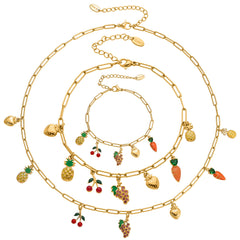 18K Gold-Plated Fruit Charm Necklace, Bracelet or Anklet