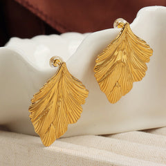 Textured Leaf Drop Earrings