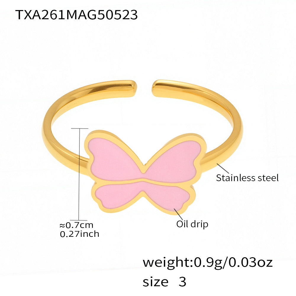 Pink Enamel Butterfly Bracelet, Ring & Earrings