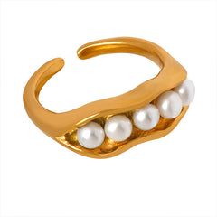 18K Gold-Plated Pearl-Look Pod Open Ring