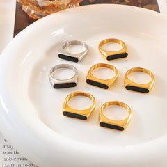 18K Gold-Plated Black Enamel Geometric Ring