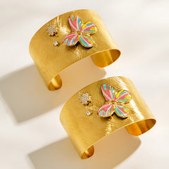 18K Gold-Plated Enamel Butterfly Wide Cuff