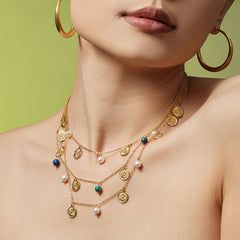 18K Gold-Plated Natural Stone or Pearl-Look Charm Jewelry