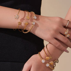 18K Gold-Plated Clover and Cubic Zirconia Open Cuffs