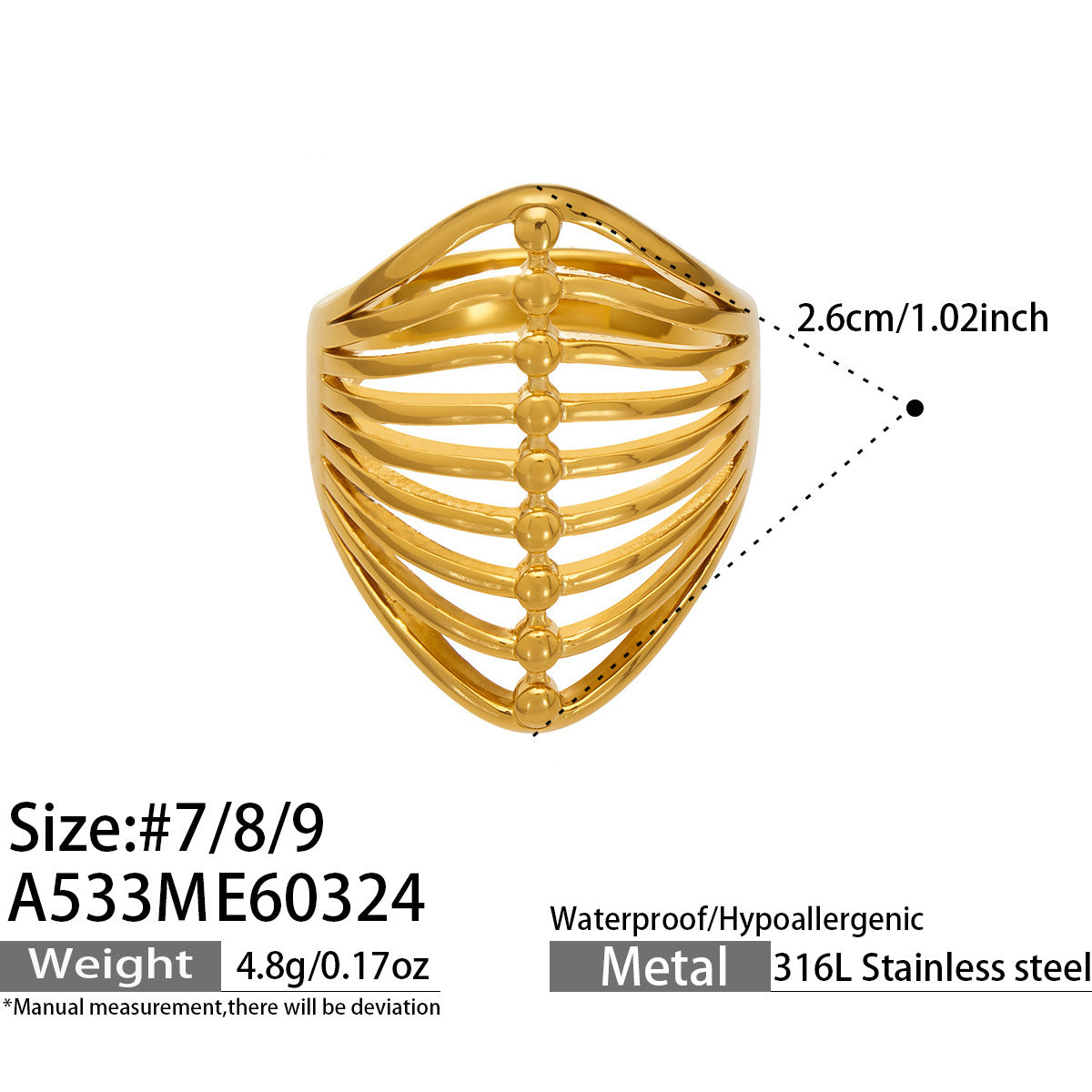 18K Gold-Plated Sculptural Openwork Ring Designs
