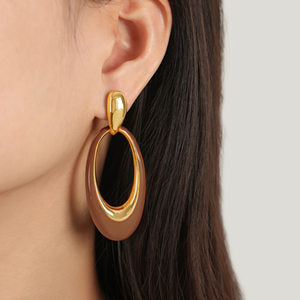 Brown Enamel Oval Drop Earrings