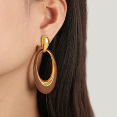 Brown Enamel Oval Drop Earrings
