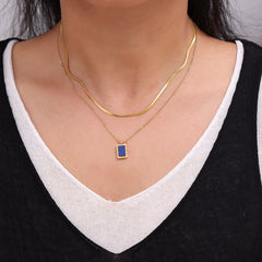 18K Gold-Plated Lapis Lazuli Pendant and Layering Chain