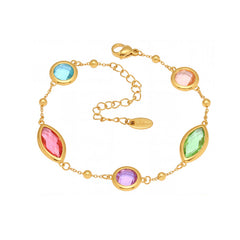 Gold-Tone Faceted Glass Link Bracelet