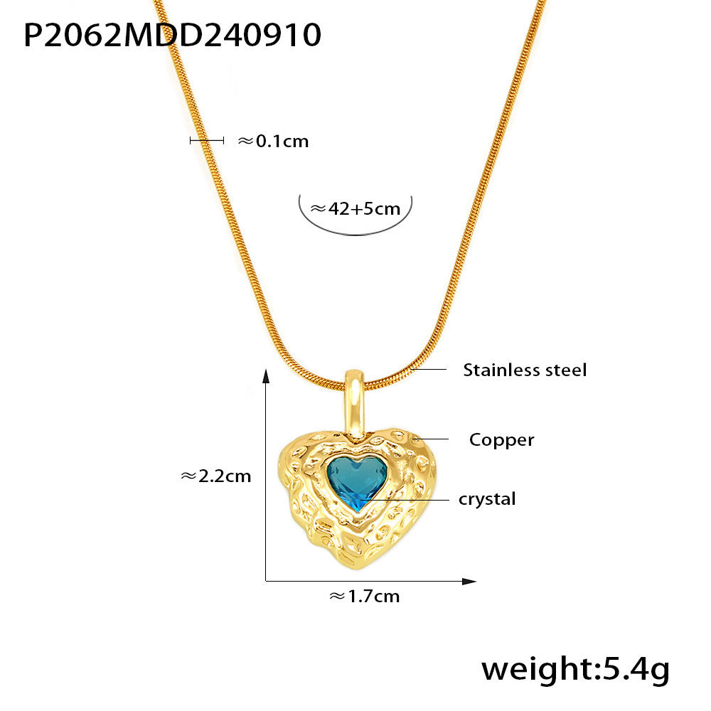 Textured Heart Crystal Pendant Necklace