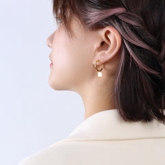 Square Tag Stainless Steel Hoop Earrings