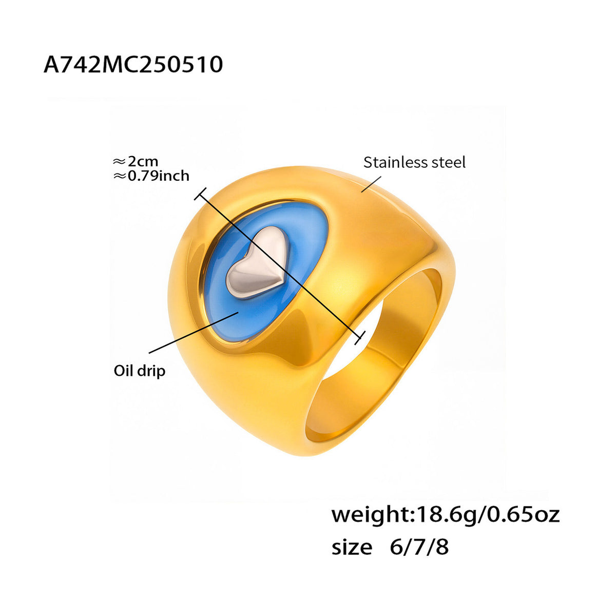 18K Gold-Plated Enamel Heart Signet Ring