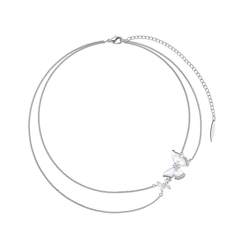 Nicolette White Mother-of-Pearl Butterfly Layered Necklace