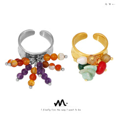 Natural Stone Cluster Adjustable Open Ring