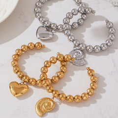 18K Gold-Plated Heart or Spiral Charm Bead Bangle
