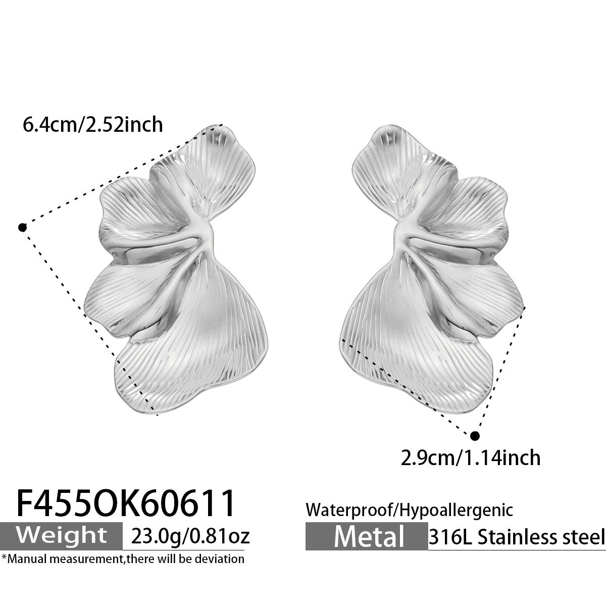 Sculptural Half-Flower Stainless Steel Stud Earrings