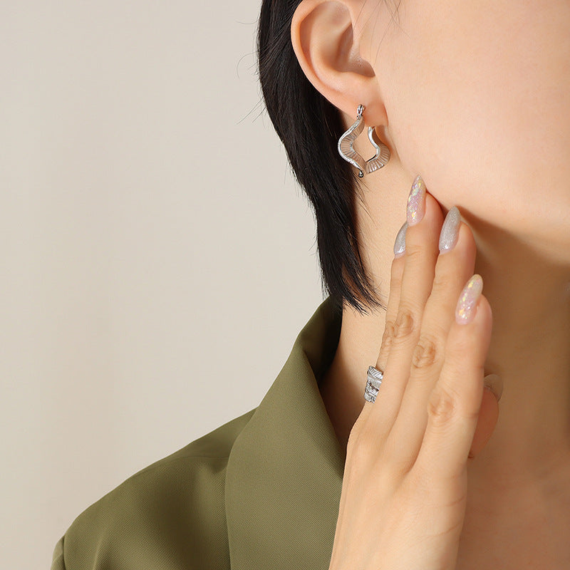 18K Gold-Plated Wavy Textured Hoop Earrings