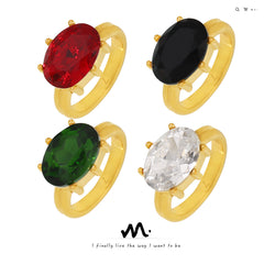 18K Gold-Plated Oval Glass Statement Ring