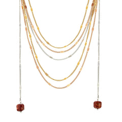 Gold-Tone Layered Stone Tassel Necklace