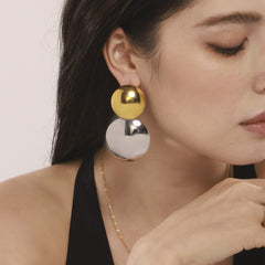 Polished Double-Disc Stainless Steel Earrings