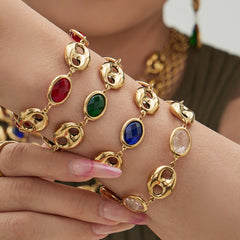 Oval Glass Accent Link Necklace or Bracelet