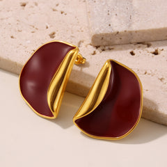 18K Gold-Plated Deep Red Enamel Earrings