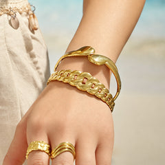 18K Gold-Plated Teardrop and Link Bangle Designs