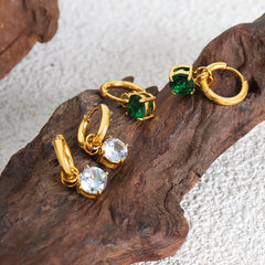 Gold-Tone Square Accent Huggie Earrings