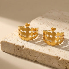 Openwork Disc Link Stainless Steel C-Hoop Earrings