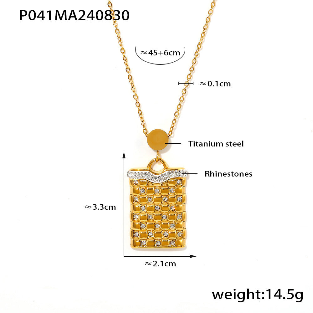 18K Gold-Plated Rectangular Stone Pendant Necklace