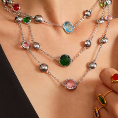 Faceted Glass Round Station Necklace