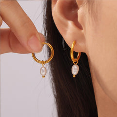 Freshwater Pearl Drop Hoop Earrings
