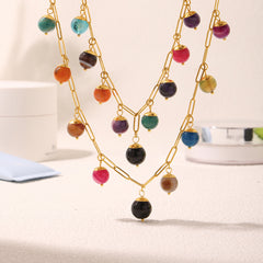 Multicolor Natural Stone Charm Link Necklace