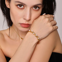 18K Gold-Plated Shell Pearl-Look Open Cuff