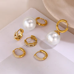 18K Gold-Plated Pearl-Look or Cubic Zirconia Earrings