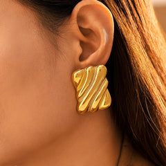 Sculptural Ripple Rectangle Stud Earrings