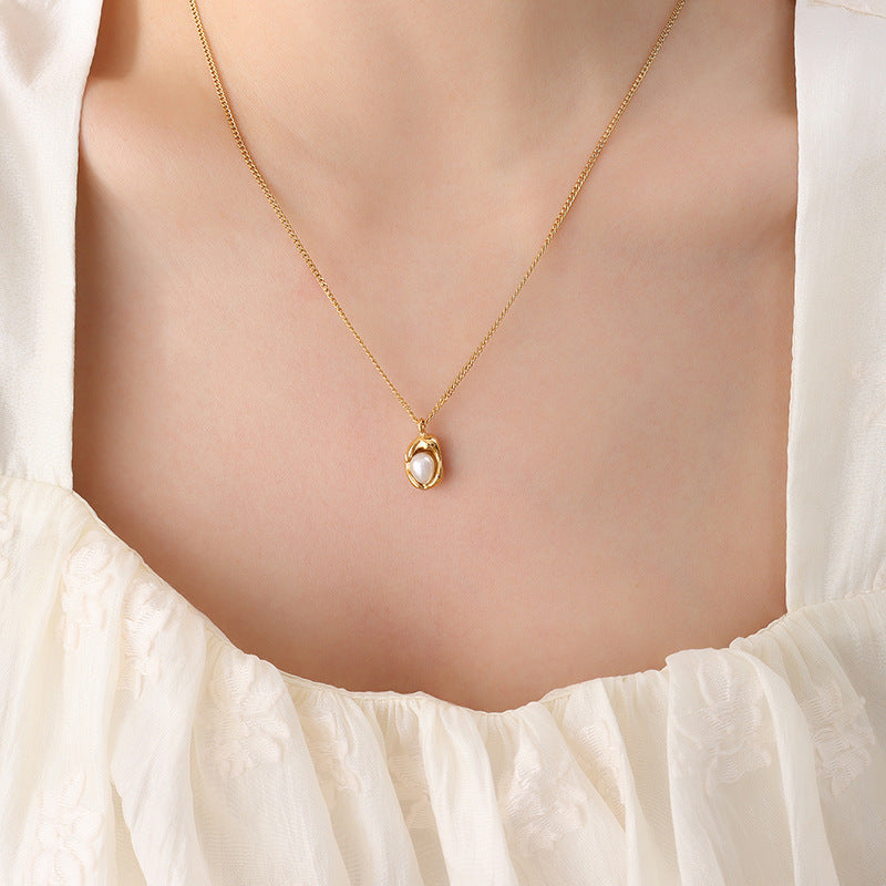 Gold-Tone Freshwater Pearl Cuban Link Pendant Necklace
