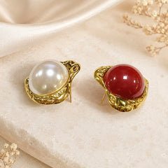 18K Gold-Plated Heart Faux Pearl Stud Earrings