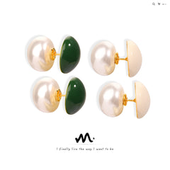 Pearl-Look Enamel Double-Sided Stud Earrings
