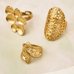 Sculptural Openwork Floral Stainless Steel Ring