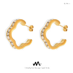 Scalloped Stone-Accent Hoop Earrings