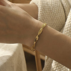 18K Gold-Plated Woven Flat Chain Bracelet