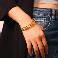 18K Gold-Plated Open Rectangle Link Cuff Bracelet