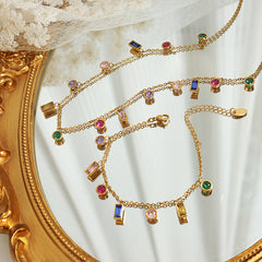 Multicolor Cubic Zirconia Charm Necklace & Bracelet